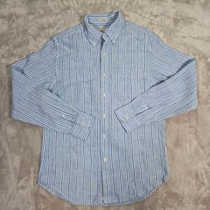 J.Crew Baird McNutt Irish Linen Shirt Mens S White Blue Stripe Button Down
